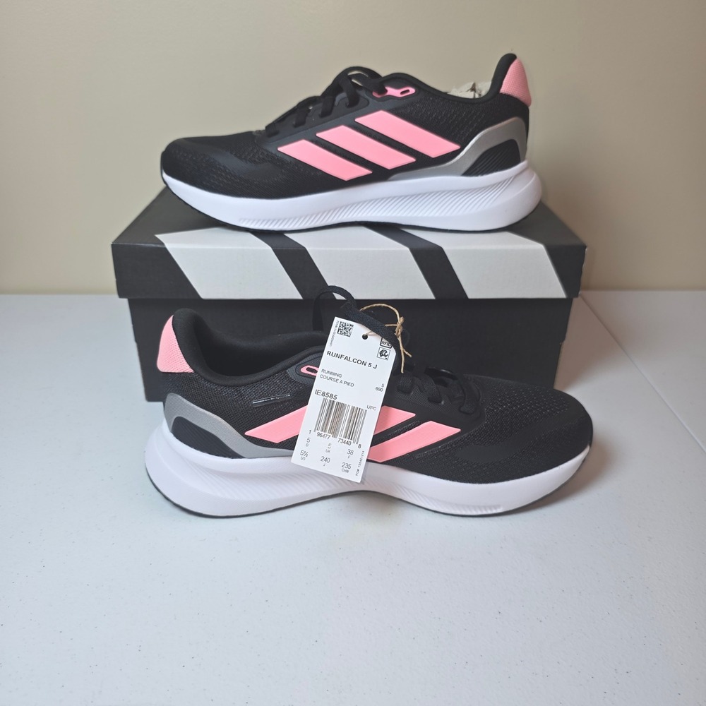 Adidas‎ Runfalcon 5 J Kids Running Shoes Black Pink Silver IE8585 Size 5.5Y NEW - Picture 2 of 6